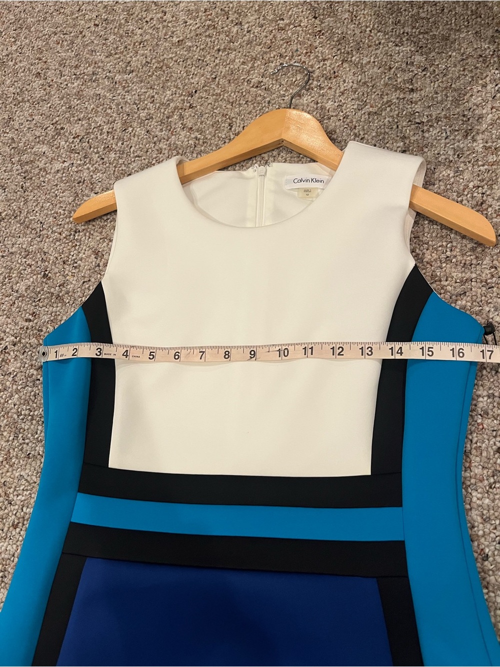 Calvin Klein Sleeveless Colorblock Scuba Sheath Dress in White, Teal & Blue NWT - Picture 8 of 9